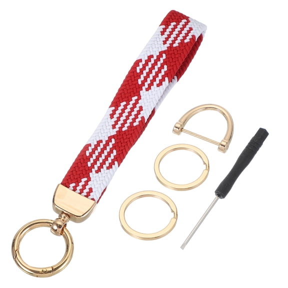 Wrist Lanyard Keychain, Stretchy Wristlet Strap Key Chain for Women Men, Cute Braided Keychains Holder for Car Keys Camera Wallet ID Badges Card, Red White
