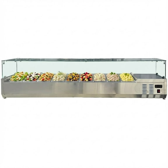 70'' Countertop Stainless Steel 9-Pan Refrigerated Salad Bar Display, NSF Cold Food Prep Station