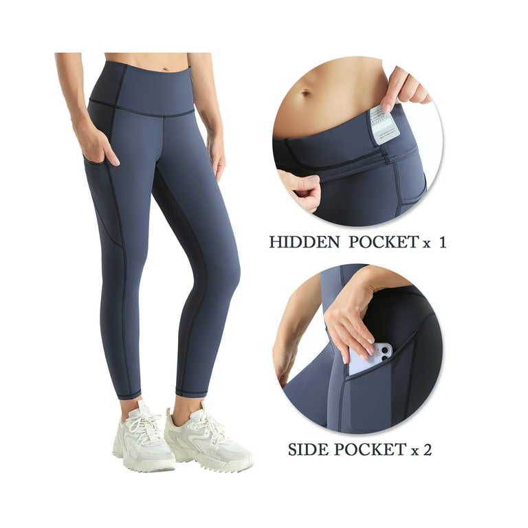 UUE 25Inseam Blue Soft leggings with Pockets for women and girls, High  waist soft leggings for Yoga and Running,Hiking,Cycling 