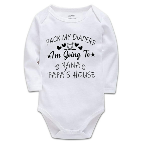 YCICIVDee Pack Diapers I'm Going To Nana &Papa's House Unisex Baby Bodysuit White Long Sleeve 0-3 Months