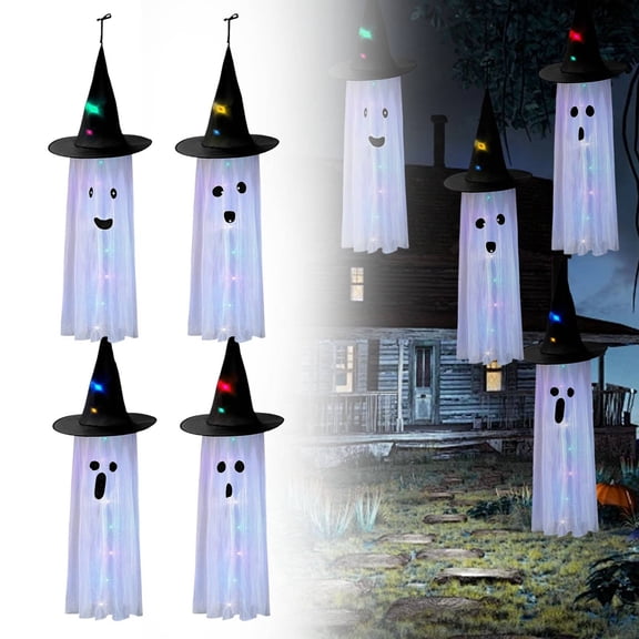 CoreLiving Halloween Hanging Ghost Decorations with LED Lights, Swinging Ghost Outdoor Decor for Halloween Porch Decor, Yard Displays and Spooky Holiday Decorations