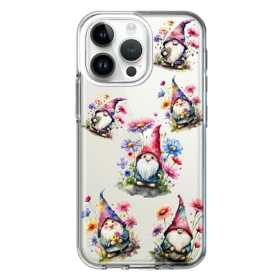 MUNDAZE Case for Apple iPhone 15 Pro Max Slim Hard Shell Soft TPU Hybrid Shockproof Heavy Duty Protective Phone Cover - Cute Pink Purple Cosmos Flowers Gnomes Spring Floral