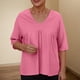 thumbnail image 2 of Camisetas de Manga Media para las Mujeres Color Sólido Raglan V-Cuello Patchwork Plisado Top, Nylon Spandex, 2 of 7