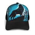 thumbnail image 3 of Xecao Blue Full Moon Wolf print unisex vintage washed baseball cap, a soft and adjustable hat perfect for any casual style., 3 of 5