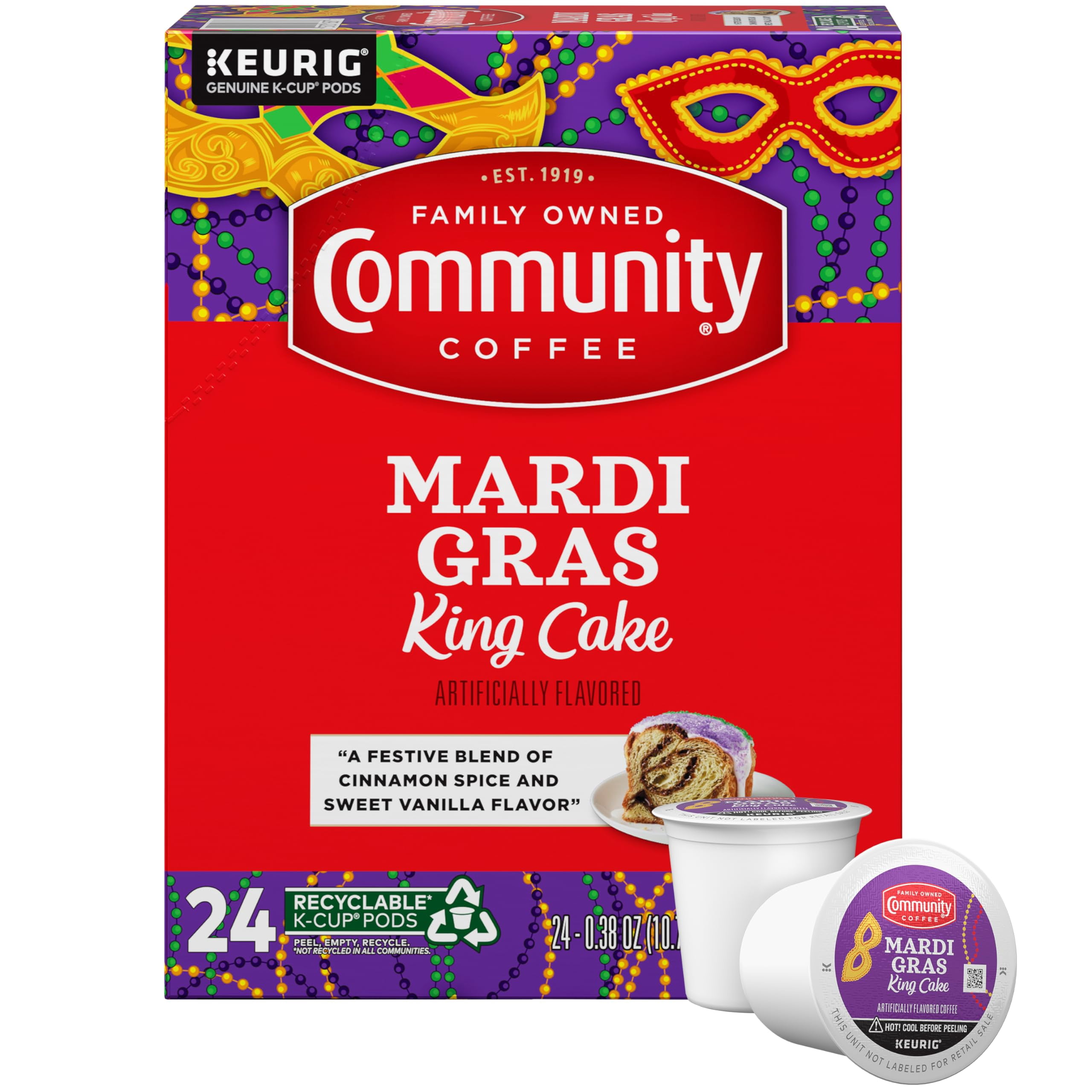 Community Coffee Mardi Gras King Cake Medium Roast Single Serve