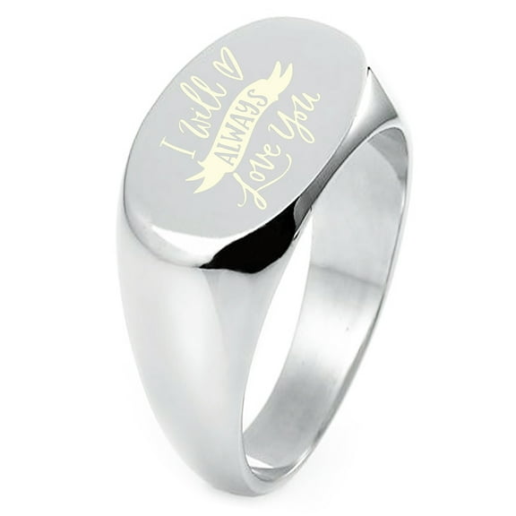 Tioneer Sterling Silver Adult I Will Always Love You Engraved Oval Flat Female Top Polished Ring