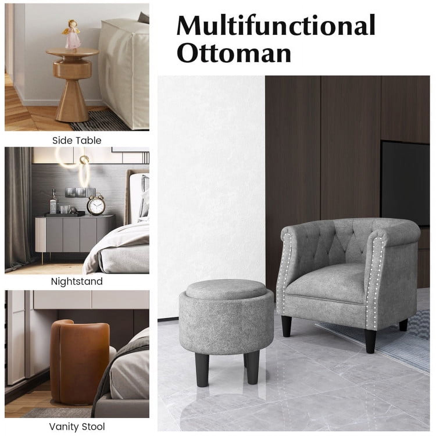 Finihen Accent Chair with Ottoman, Modern Accent Armchair with Ottoman, Armchair Barrel Sofa Chair and Footrest, for Living Room, Bedroom, Grey Finihen Accent Chair with Ottoman, Modern Accent Armchair with Ottoman, Armchair Barrel Sofa Chair and Footrest, for Living Room, Bedroom, Grey