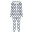 thumbnail image 6 of Womens Polka Dot Pajamas Fuzzy Fleece Hooded Onesie Zip Up Jumpsuit Lounge Sleepwear Cozy Union Suit with Pocketsfor Winter Christmas, Gray, XL, 6 of 7