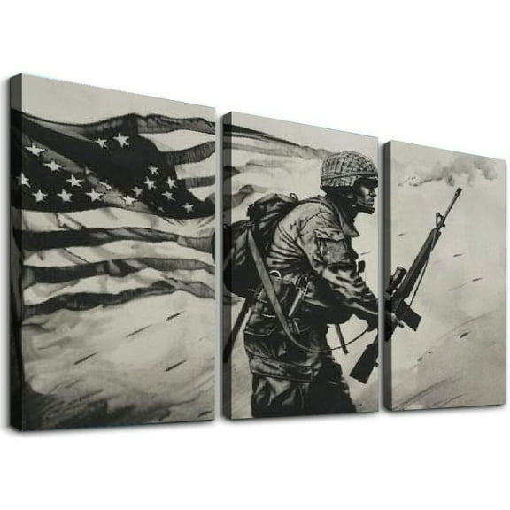 Print Art Poster of Old American Flag Print, U.S. Army Milit Canvas Painting Posters And Prints Wall Art Pictures for Living Room Bedroom Decor