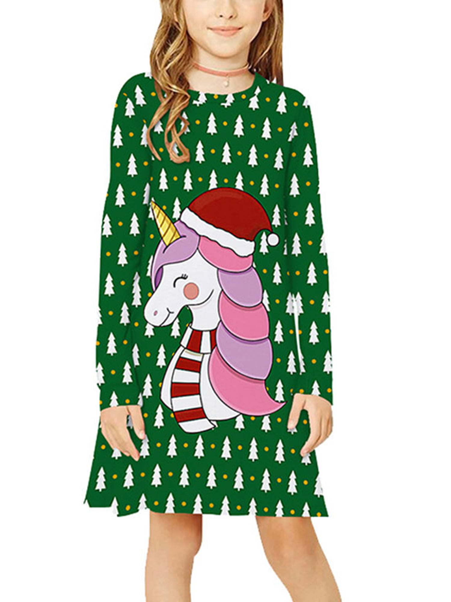 Kids Girls Christmas Tunic Swing Dress Santa Xmas Fancy Party Loose Tutu Dresses 