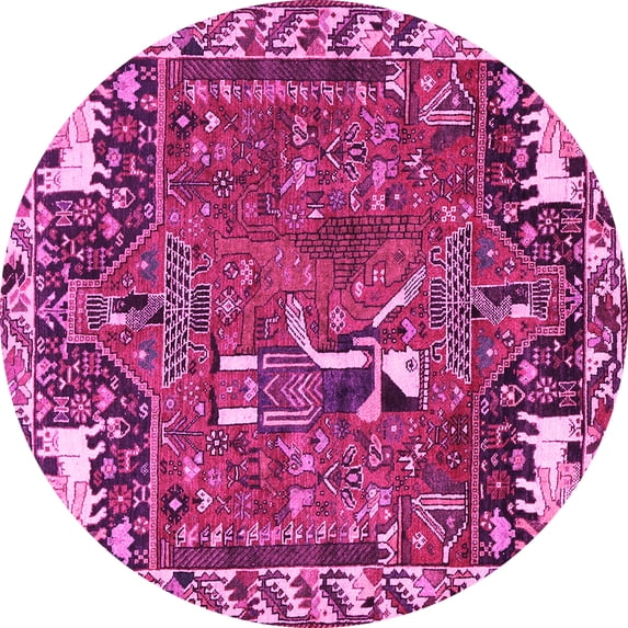 Ahgly Company Machine Washable Indoor Round Animal Pink Traditional Area Rugs, 5' Round