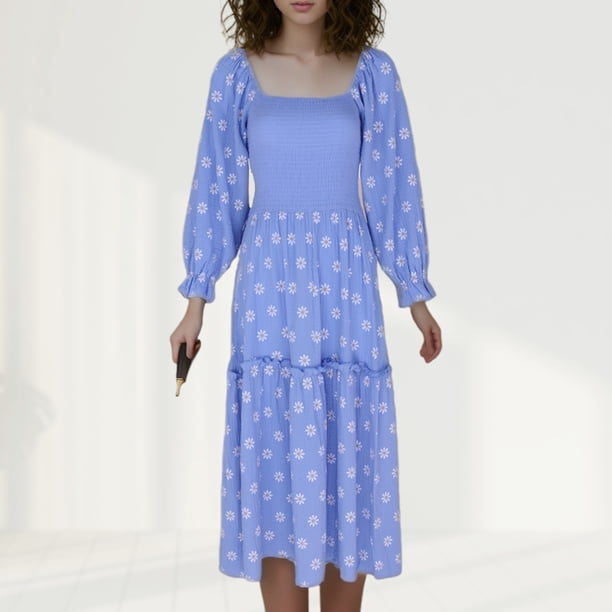 Vestido Vestido ajustado de algodón con mangas abullonadas para mujer, estilo sexy, sin espalda, holgado, traje diario Cgtredaw Azul T M para Mujer