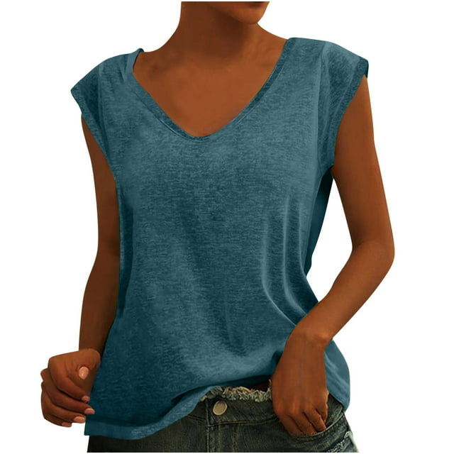 LOVZFMLL Tank Tops for Womens Solid Color Cap Sleeve Blouses T-Shirt Casual Loose Fit Basic Tank Tops