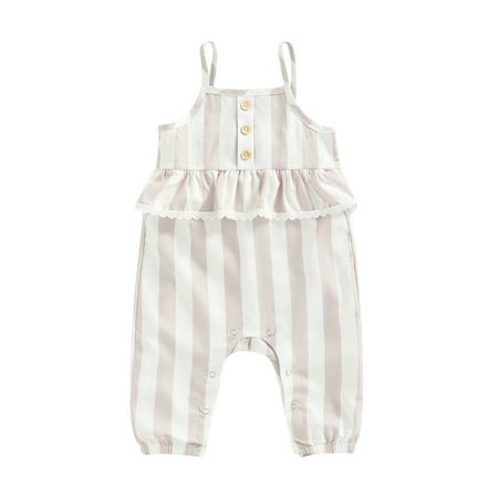 

Binpure Baby Girl’s Casual Suspender Jumpsuit Fashion Stripe Printed Flounce Square Collar Long Romper