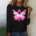 thumbnail image 4 of CLOISE Breast Cancer Shirts for Women Long Sleeve Crew Neck T Shirts Butterfly Ribbon Oversized Breast Cancer Support Shirts Fashion Comfy Blouses Cancer Awareness in October Outfits Black XL, 4 of 4