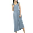 thumbnail image 4 of Ohufall Sleeveless Sleepwears for Women Fashion Casual Solid Color Crew Neck Modal Nightgown Soft Loose-fitting Pleated Nightshirt, 4 of 6