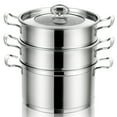 thumbnail image 1 of Costway 3-Tier Steamer Pot 304 Stainless Steel Steaming Cookware w/ Glass Lid, 1 of 9