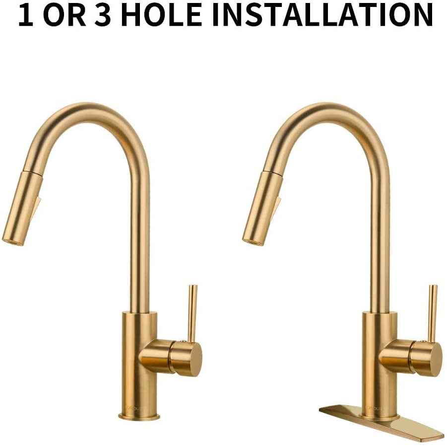 Gold Kitchen Faucet With Pull Down Sprayer Kitchen Faucet Sink Faucet With Pull Out Sprayer Single Hole And 3 Hole Deck Mount Single Handle Copper Kitchen Faucets Champagne Bronze Forious Walmart Com
