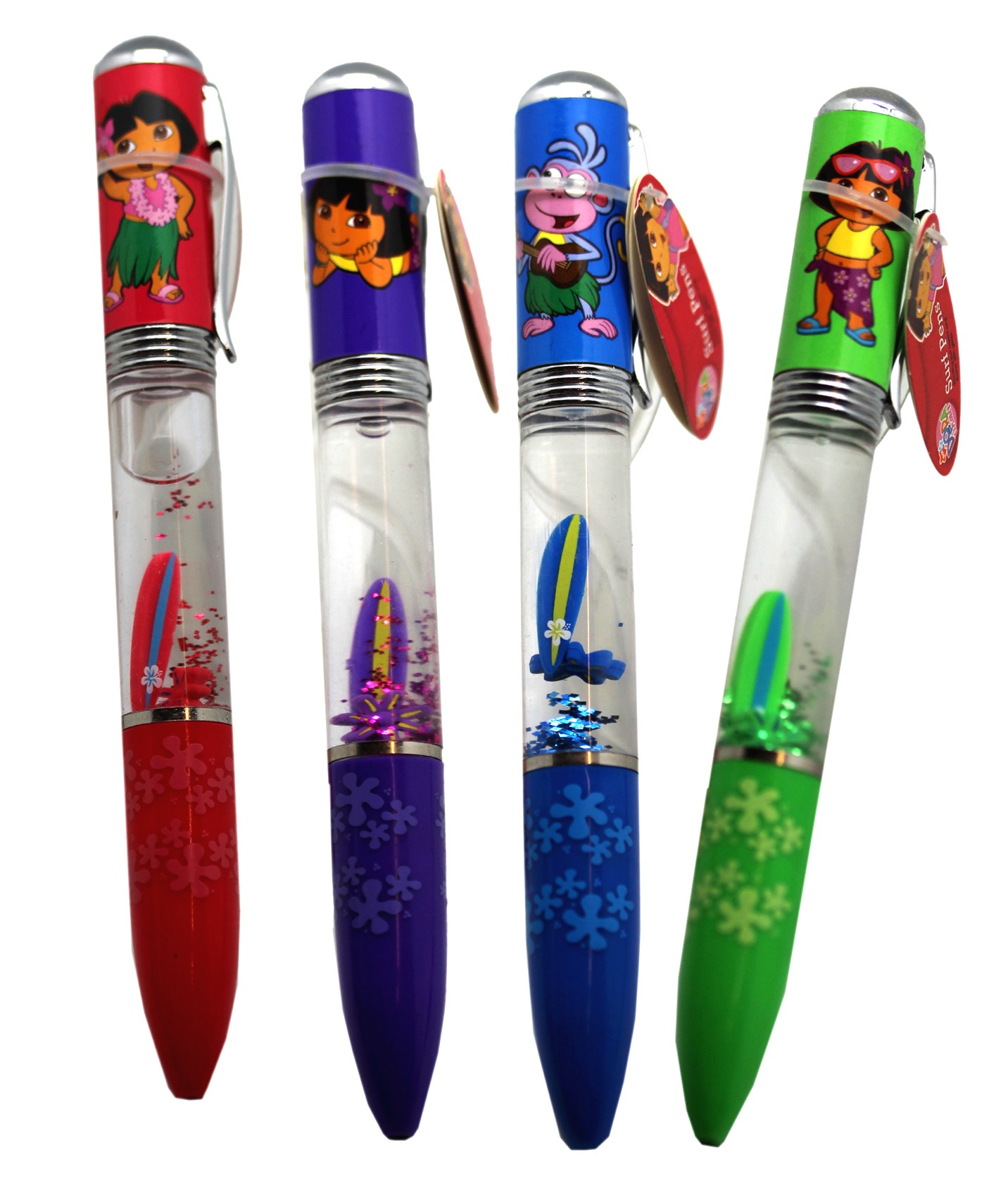 Dora the Explorer Tropical Theme Assorted Color Case Snow Globe Pens (4