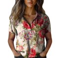 thumbnail image 2 of Bovemsi Women Cotton Shirt Printed Fashion Down Shirts Casual Tops Short Sleeve Blouse, Pink Women's Summer Shirts, XXL, 2 of 4