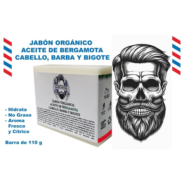 JABÓN ORGÁNICO ACEITE DE BERGAMOTA CABELLO,BARBA Y BIGOTE VIVONATURAL 110 ml. Elimina la suciedad, el sudor y los productos químicos que pueden llegar a acumularse en el cabello, la Barba o el Bigote
