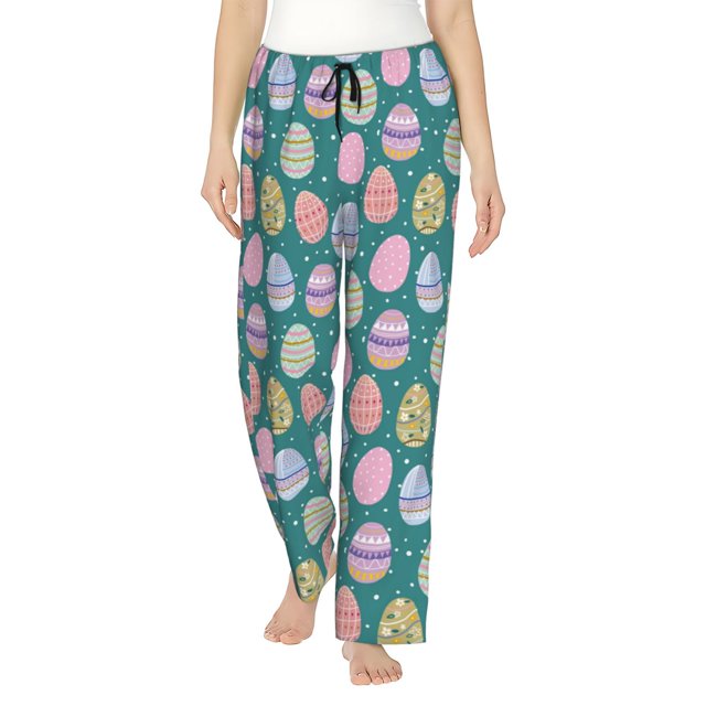 Xecao Colorful Easter eggs for Women's Pajama Pants with Drawstring Waist and Side Pockets Lightweight Lounge Sleep Pants-Large