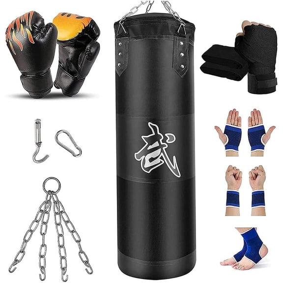 4FTPunching Bag for Adults Unfilled Heavy Punching Bag, Boxing Bag Set with 10OZ Punching Gloves, Wraps, Chain, Ceiling Hook for MMA Kickboxing Boxing Karate Muay Thai Taekwondo