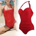 thumbnail image 1 of Monokini Salvador para mujer de color sólido fruncido Elegante halter control de barriga Rojo XL, 1 of 10