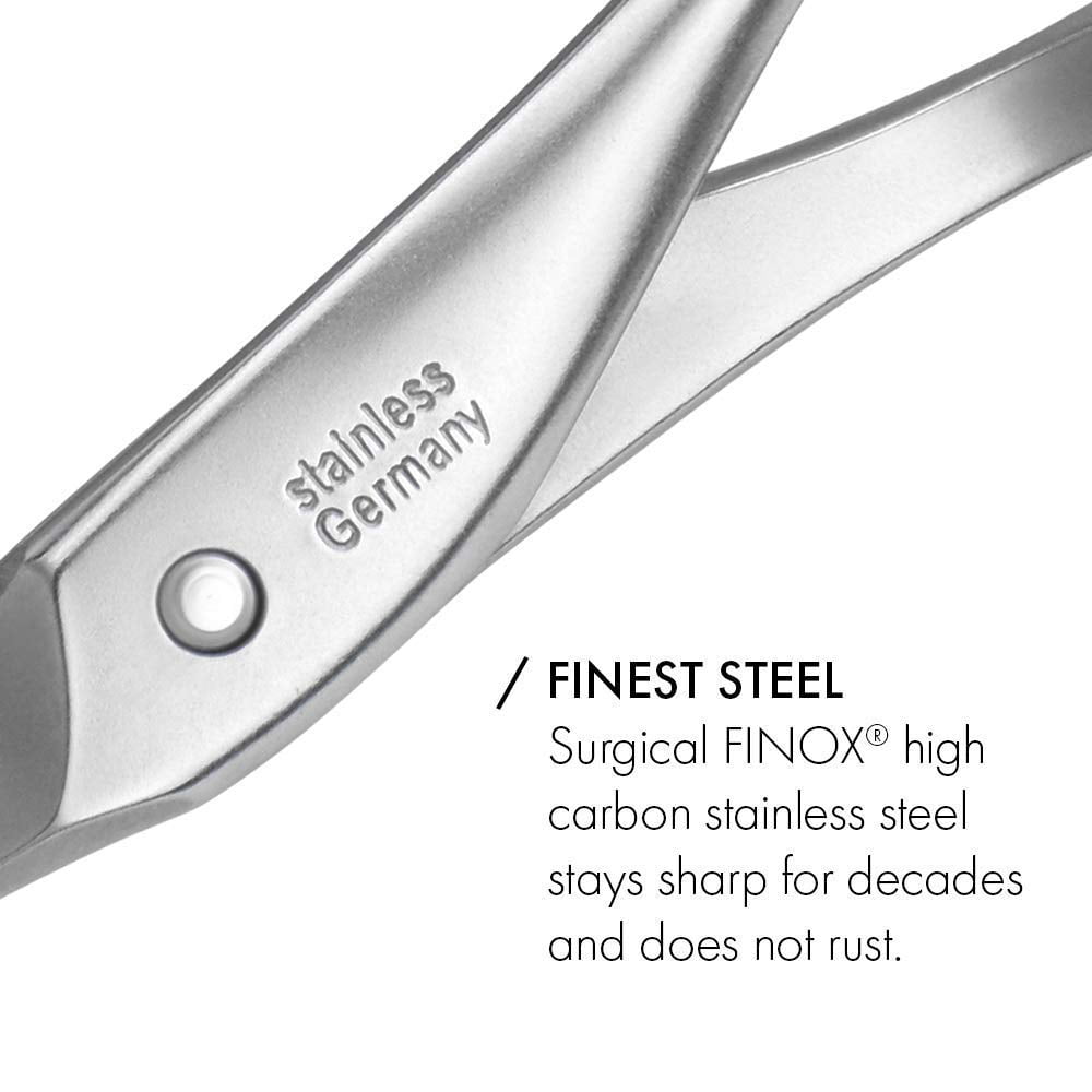 GERMANIKURE Rounded Safety Nail Scissors - FINOX Surgical Stainless Steel baby scissors and Manicure Tools with Leather Case - Self Grooming Scissors for nails Ethically Made in Solingen, Germany