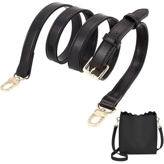 PU Leather Crossbody Bag Strap Replacement 39-46 Inch Adjustable Leather Purse Strap Soft Leather Long Shoulder Strap with Golden Buckle Women Handbag Strap DIY Purse Making Accessory Black