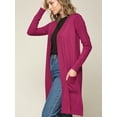 thumbnail image 3 of Made by Johnny Women's Essential Long Sleeve Solid Open Front Long Knited Cardigan Sweater with Pocket for Women XL MAGENTA, 3 of 6