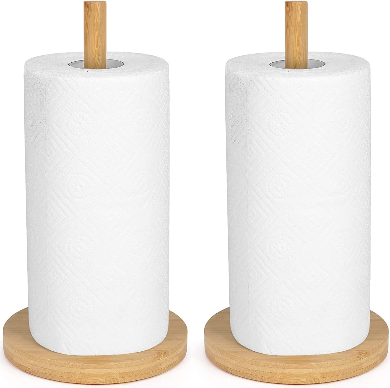 2 Pack Paper Towel Holder, TRIANU Wooden Kitchen Paper Hanger Rack Bathroom Towel Roll Stand