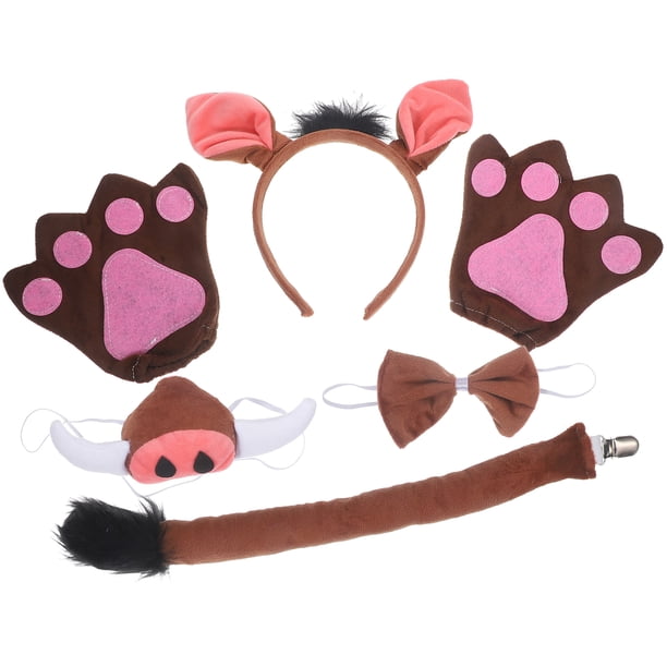 KAKOWELY juego de accesorios para disfraz de cerdo, diadema con orejas de cerdo, pajarita, cola, nariz y guantes.