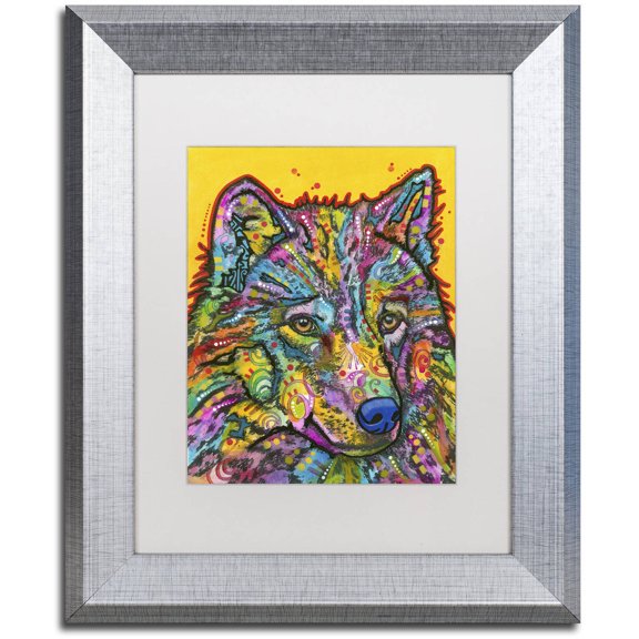 Trademark Fine Art "Wolf 2" Canvas Art by Dean Russo, White Matte, Silver Frame