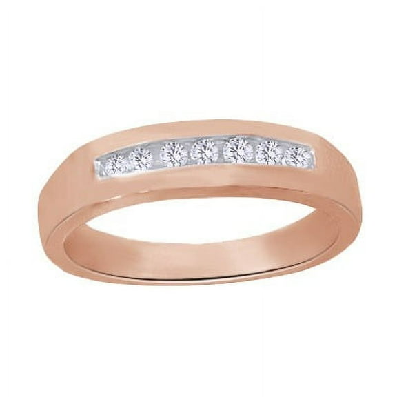 AFFY White Cubic Zirconia Wedding Band Ring For Men's In 14k Rose Gold Over Sterling Silver (0.2 Cttw)