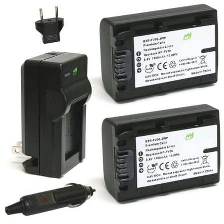 Replacement for Sony FDR-AX700 Battery (2-Pack 1200mAh) and Charger with Car Adapter
