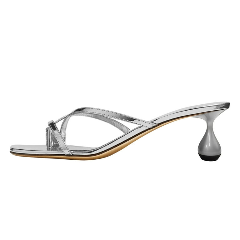 strappy silver dress sandals Women's New Stilettos Ankle Strap Silver Square Toe Stiletto Heel Dress  Sandals, Suitable For Weddings, Banquets, Fashion Versatile,Summer Sandals