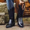 thumbnail image 2 of Men's Classic Western Cowboy Boots, Embroidered Pointed Toe Mid-Calf Boots, Riding Boots with Slip-Resistant Sole Black/Burgundy, 2 of 6