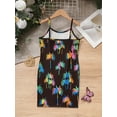 thumbnail image 5 of Girls Straps Sleeveless Glow In The Dark Coconut Tree Print Bodycon Slim Dresses, 7-14Y Kids Party Dress, 5 of 8