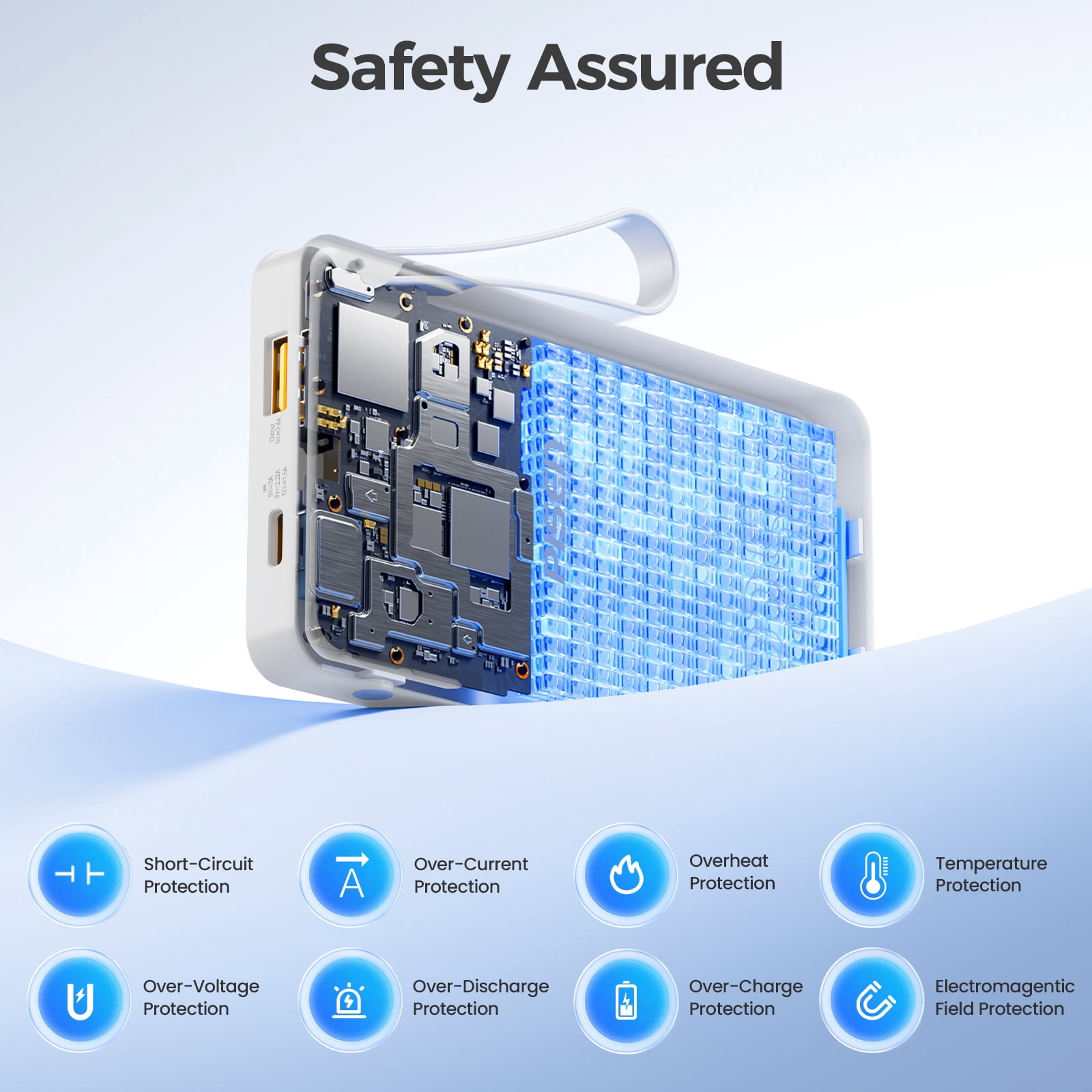 PISEN 3C Certified Power Bank - 10000mAh 22.5W Power Bank with Built in Cable, Travel Battery Pack Portable 3C Charger with LED Display, Portable Charger with Built in Cable for iPhone, Samsung