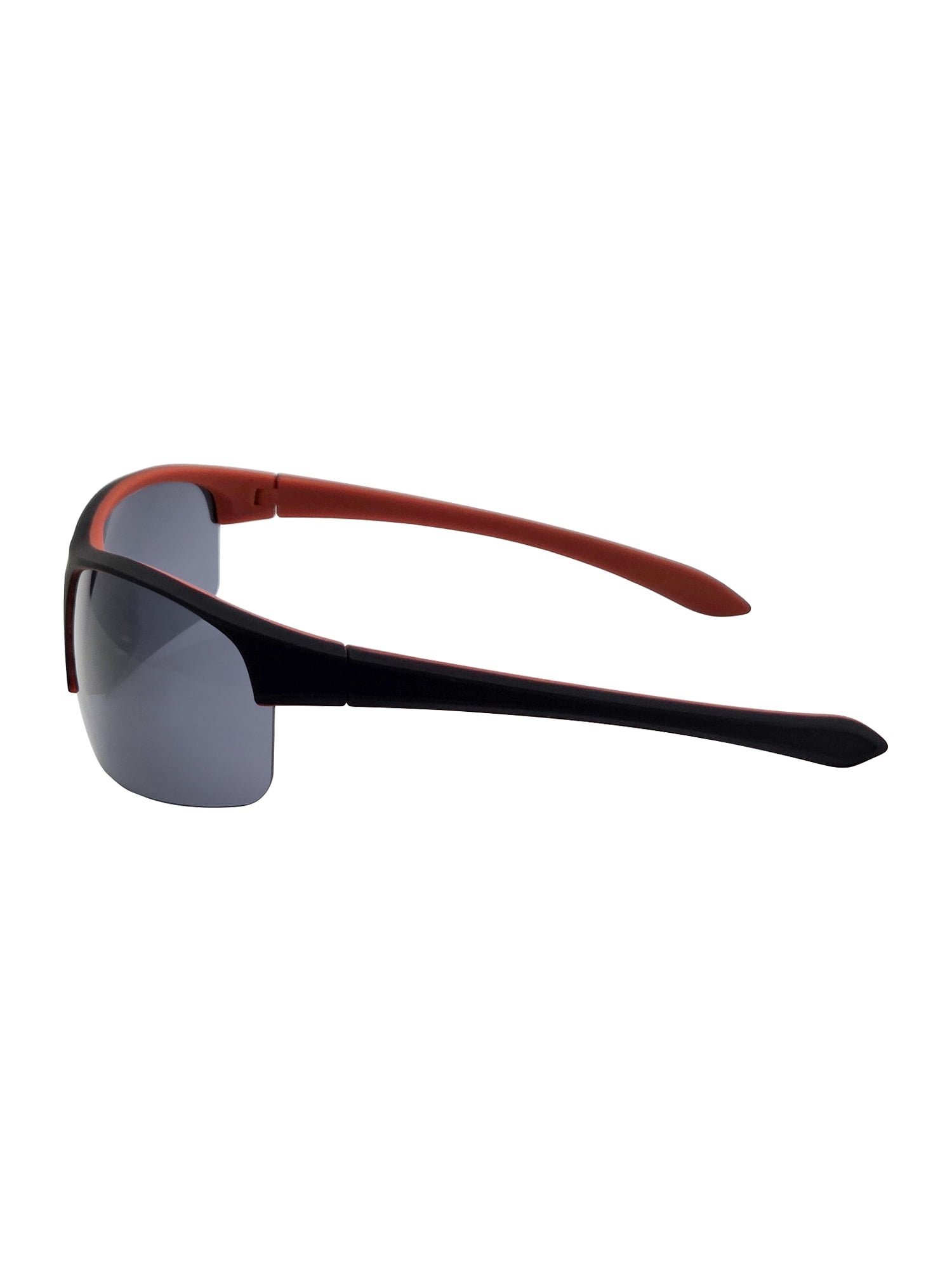 Kids Plastic Sports Wrap Shield Black and Red Frame Smoke Lens Sunglasses