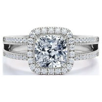JeenMata 0.63 ct Cushion Cut Real Diamond - Vintage Style - Engagement Ring - Split Shank - Halo Ring - 10K White Gold