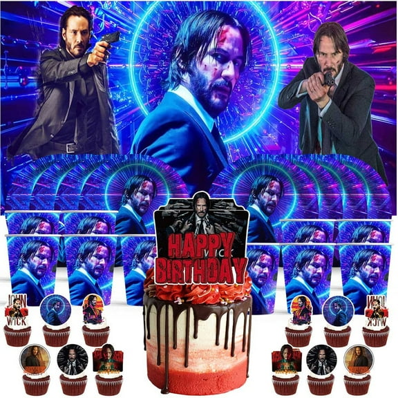John Wick Birthday Cups Party Supplies Decor Backdrop Paper Plates Fans Decorations Banner