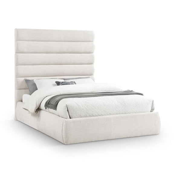 Meridian Furniture Adam Cream Linen Textured Fabric Queen Bed