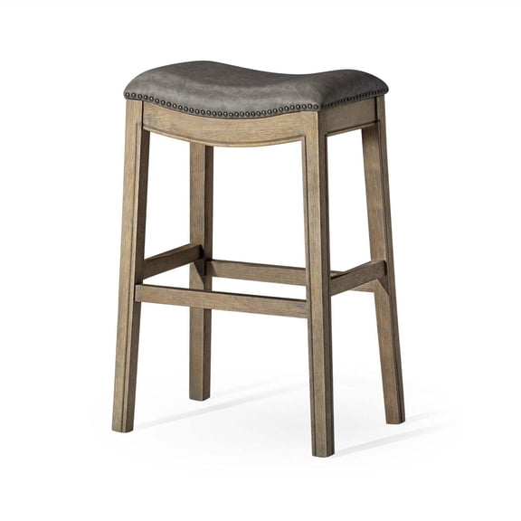 Open Box Maven Lane Saddle Barstool Reclaimed Oak Finish w/Stone Vegan Leather