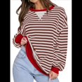 thumbnail image 3 of Sudaderas A Rayas para Mujer, Camisetas de Larga con Cuello Redondo de Gran Tamaño, Jersey Y2K, Ropa de Moda de Otoño Rojo XL, 3 of 8