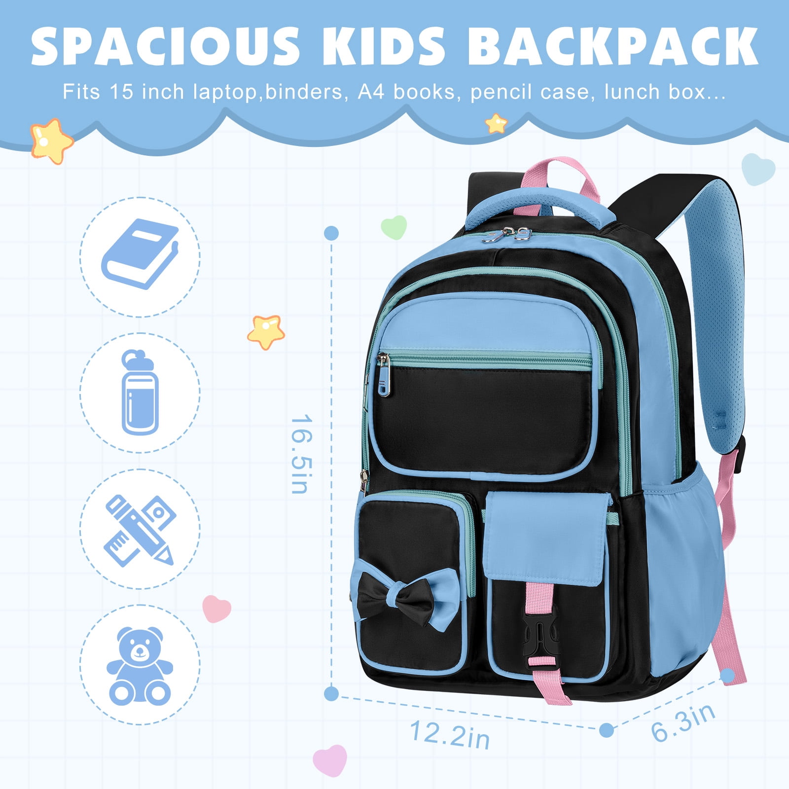 DAKIMOE Kids Backpack School Backpacks for Teens Cute Girlish Middle High School Bookbag Large Capacity Lightweight Waterproof Daypack for College Students