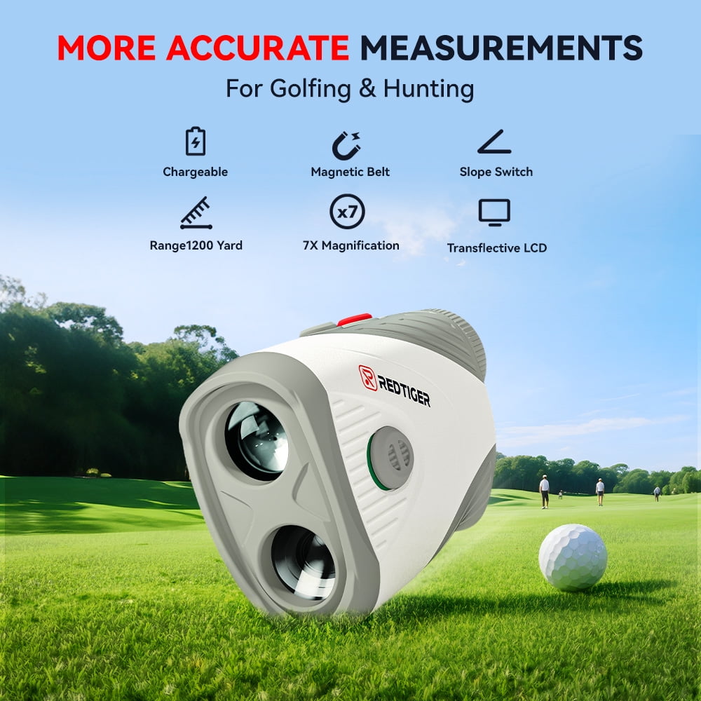 REDTIGER Laser Golf Range finder, 7X Magnification Clear View 1200 Yards Laser Hunting Rangefinder, Slope Measurement, Flag Pole Lockin, Short, Gray