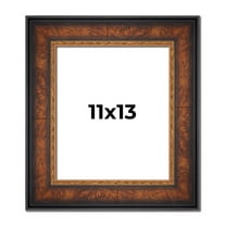 11x13 Frame Brown Walnut Gold Ornate Trim Solid Wood Plein Air Picture Frame | 3 Inch Moulding