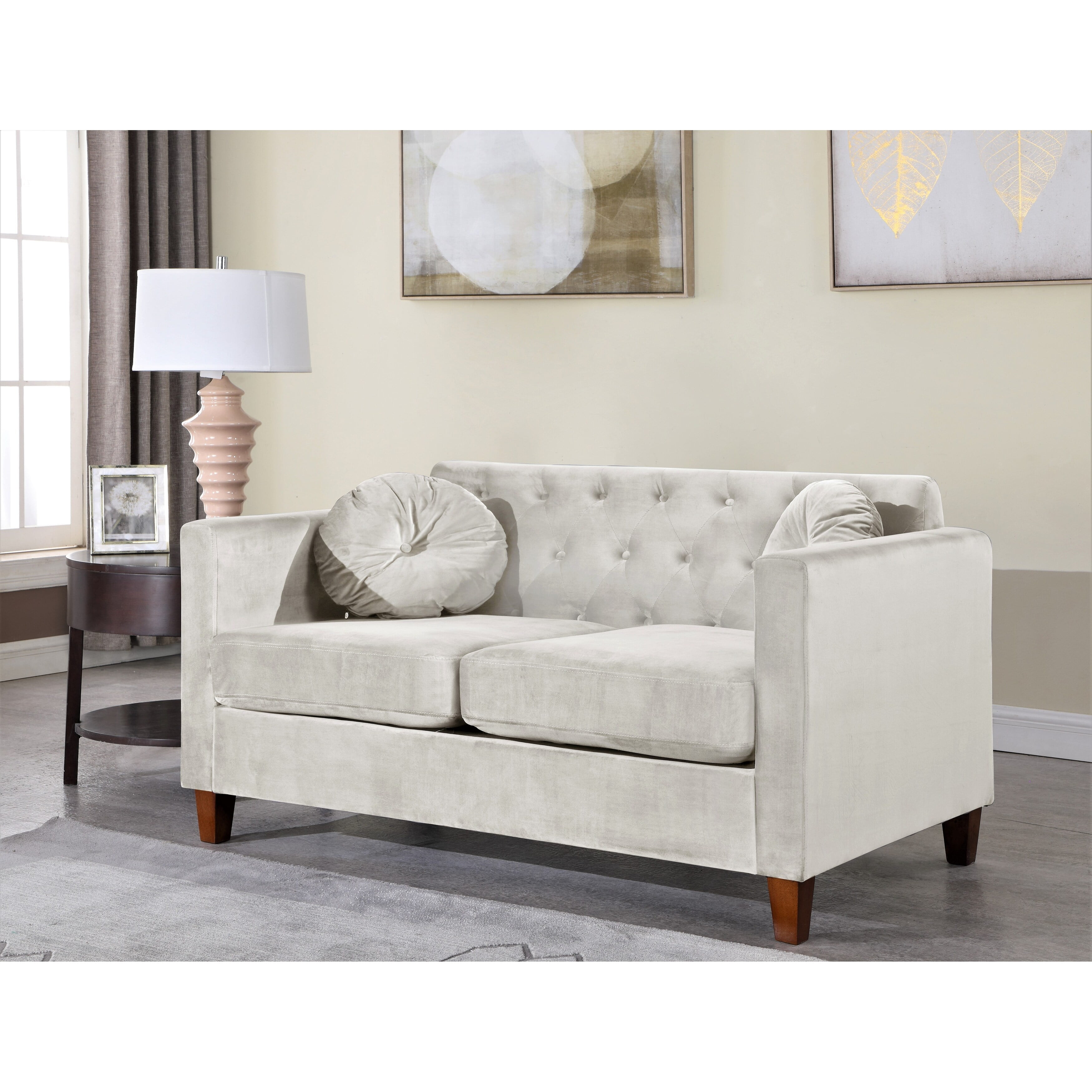 US Pride Furniture Lory Velvet Kitts Classic Chesterfield Loveseat Grey
